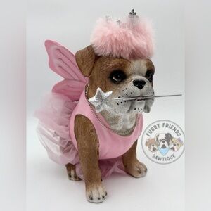 English Bulldog in Pink Fairy Costume Statue